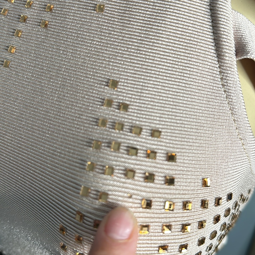 Tan&black midi bodycon dress, crystal embellished sleeveless size XS - Picture 3 of 11
